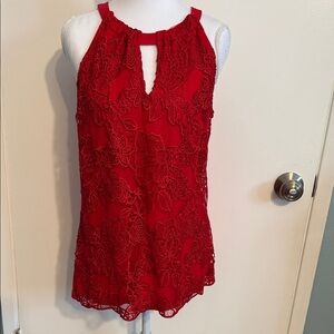 INC International Concepts Red Floral Lace Top